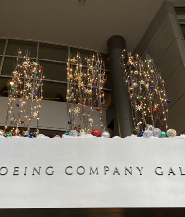 Birch screens above Boeing Company Gallery sign Benaroya Hall