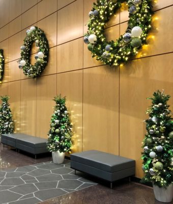 Holiday Decorations - wreaths and topiary trees